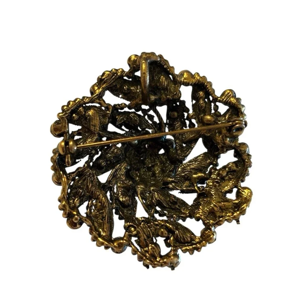 VTG Layered Flower Brooch Pin Pendant‎ Cluster Pink AB Rhinestones Spiral Domed